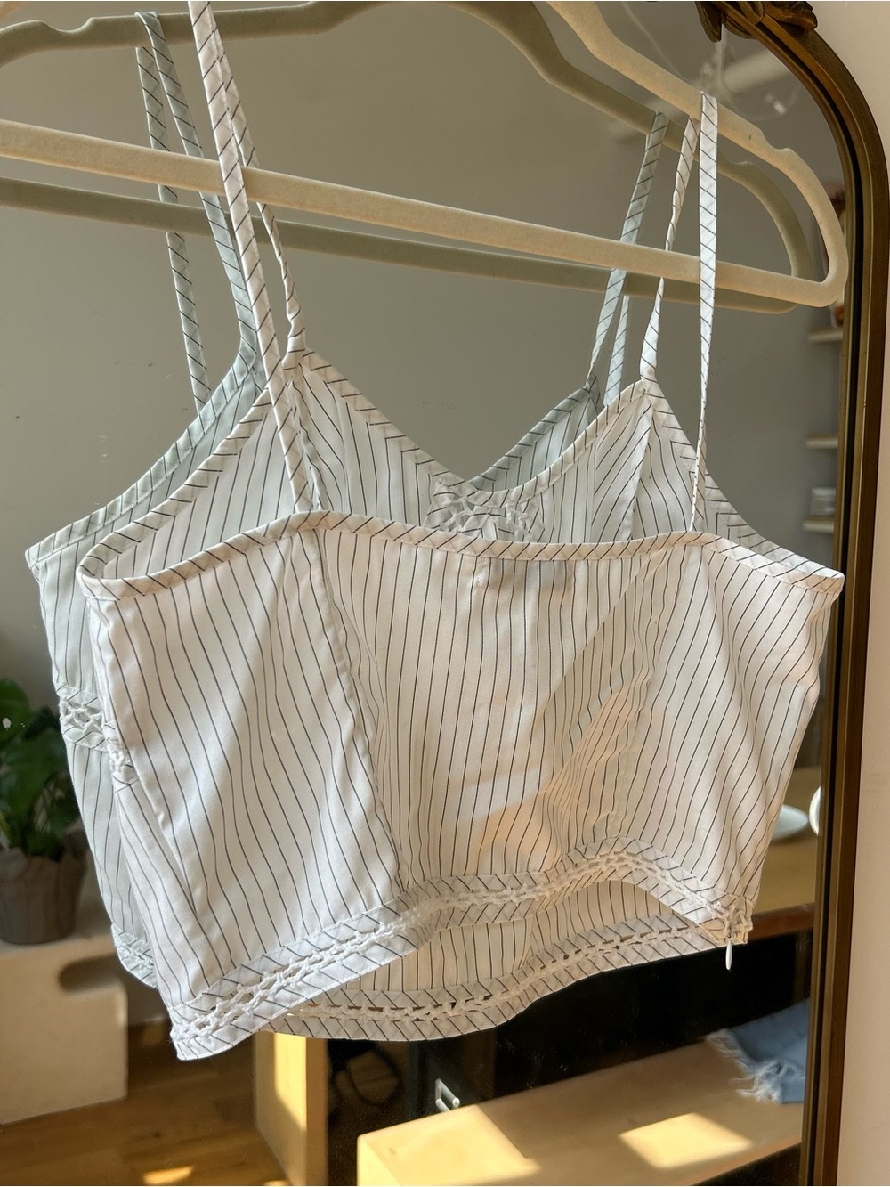 Handmade Reworked Striped Crochet-Trim White Tank - Picture 5 of 5